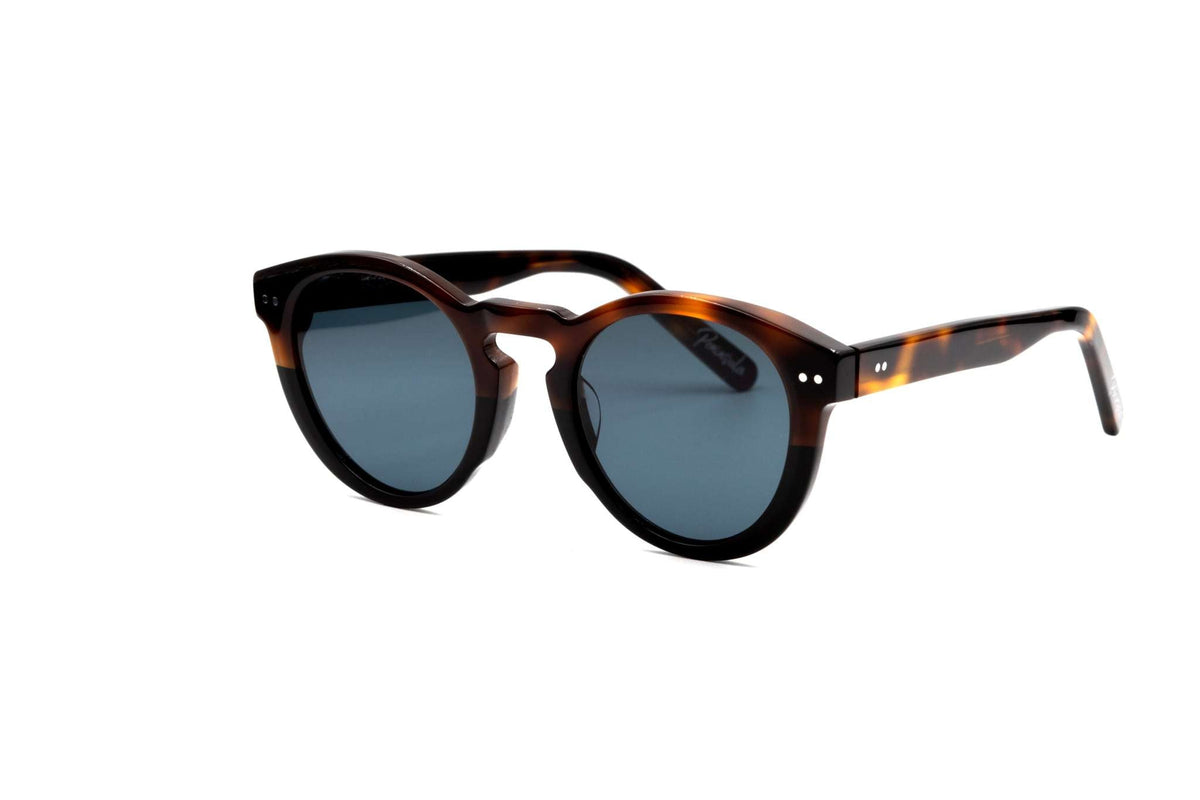 Savona Havana Nero sunglasses with blue Zeiss Sunlenses and classic panto frame
